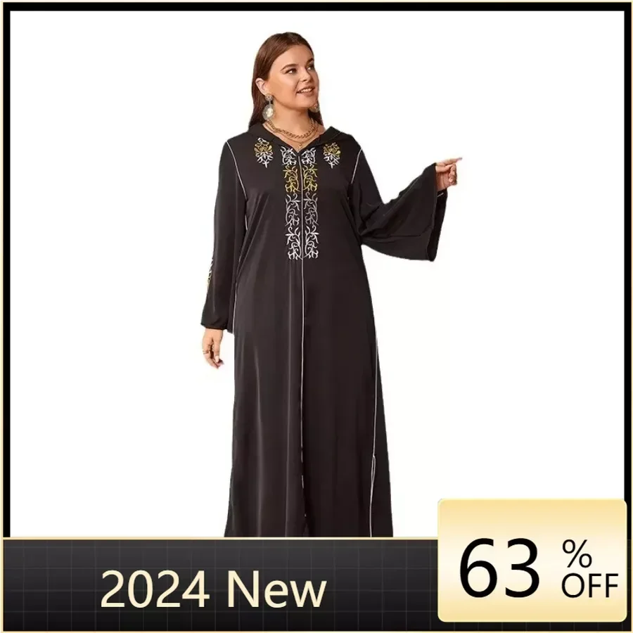 

African Dresses for Women Elegant 2024 Long Sleeve V-neck Polyester Long Maxi Dress Muslim Fashion Abaya Africa Clothing Outfits