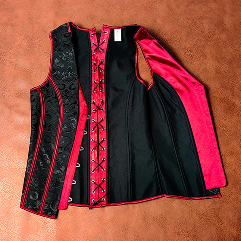 Men Corset Vest Medieval Waistcoat Tummy Control Slimm Fit Shaping Tops Lace Up Boned Stage Costume Wedding Party