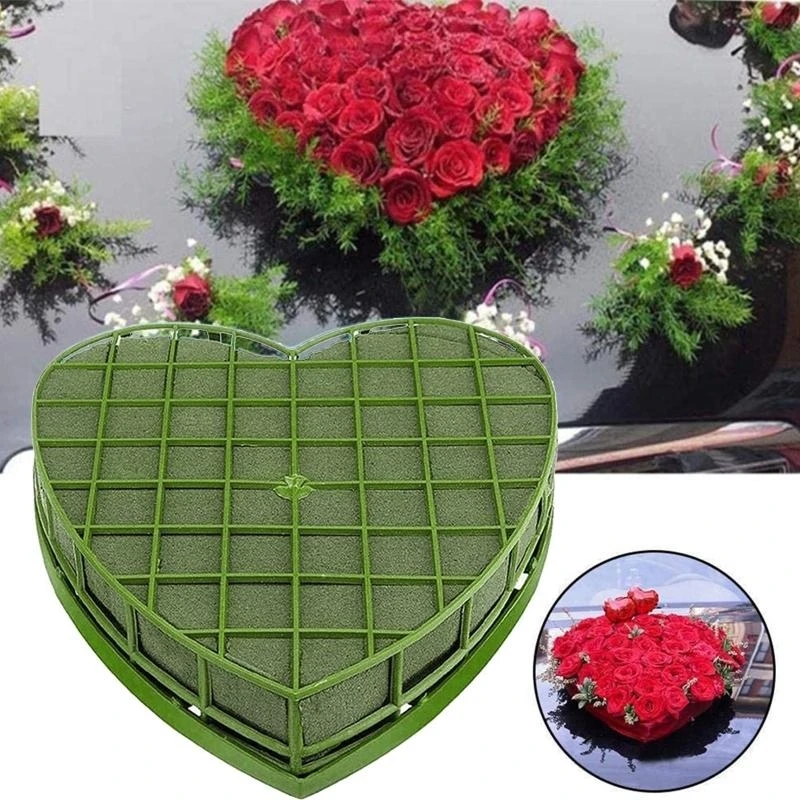 Hochzeit Auto Herz Form Schaum Käfig Box mit Saugnapf Grün Styropor Nass Floral Block Künstliche Schlamm Floristen Party 87HA – Detail 1
