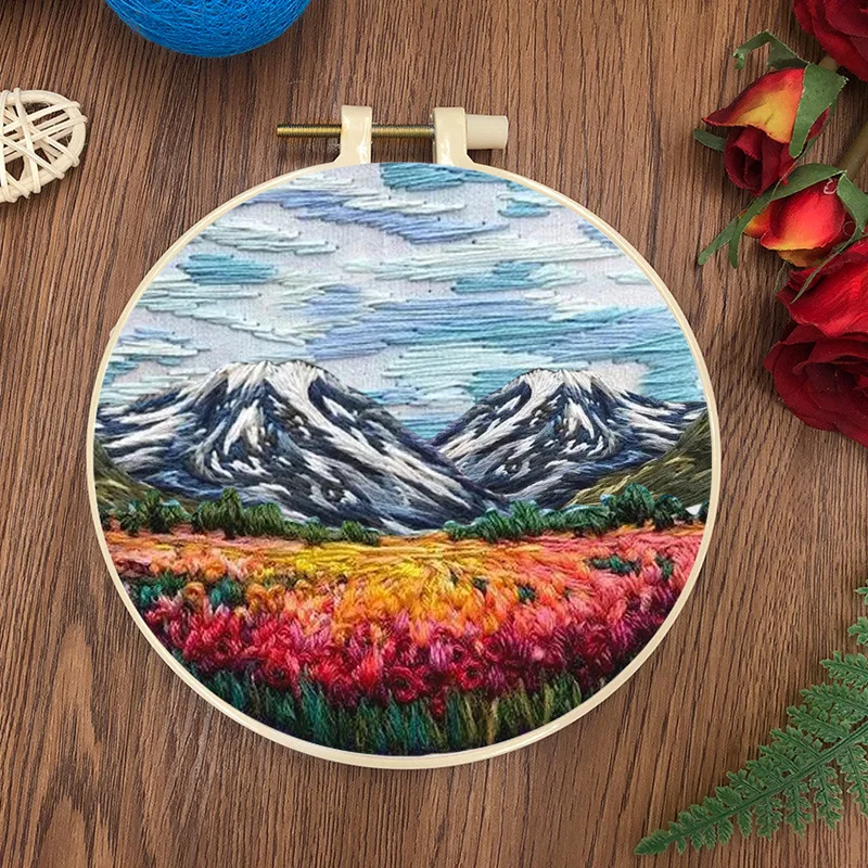 15cm hoop cartoon landscape embroidery kit DIY hand sewing embroider craft Ribbon kit embroidery needlework