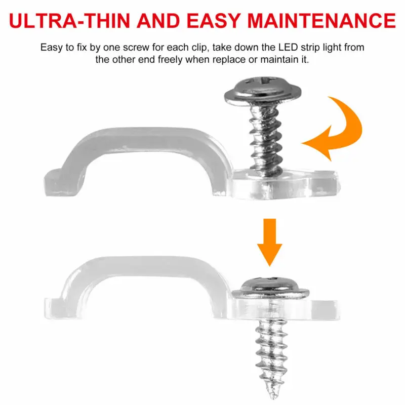 

10mm/0.4in 50*Clips+50*Screws/100*Clips+100*Screws Epoxy 50/100 Fixing Clips For 5050 LED Strip Light Bar Mounting Brackets Clip