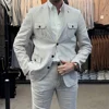 Chic Latest Linen Men Suit Formal Blazer Daily Slim Fit 2 Piece Jacket Pants Costume Homme 2