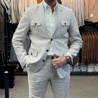 Chic Latest Linen Men Suit Formal Blazer Daily Slim Fit 2 Piece Jacket Pants Costume Homme 2