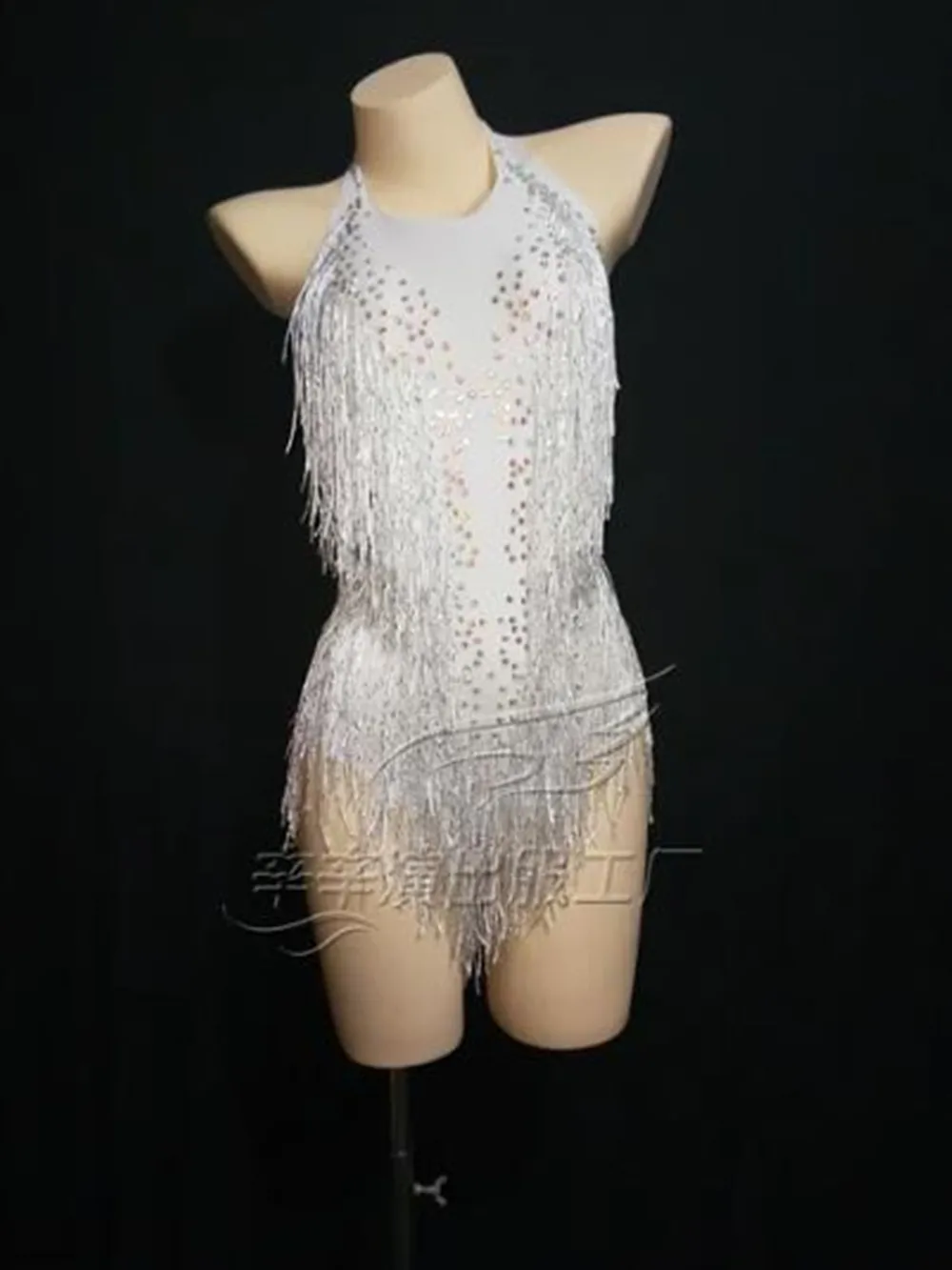 Sparkly Rhinestones Fringes Bodysuit Women Nightclub Outfit Glisten Dance Costume One-piece Dance Wear Singer Stage Leotard Rhinestones Dress