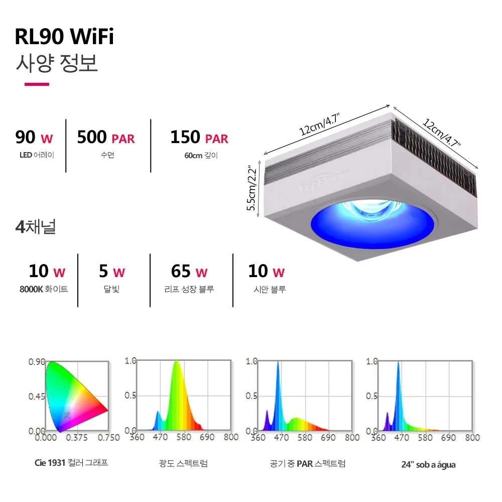 PopBloom RL90 WiFi 수족관 조명 led, 해수조명, 산호 조명, 리프 라이트, 수족관 탱크 바닷물 산호초 성장 해수 해양 수족관 탱크 램프, 해수어항 수족관 조명, 어항조명led, 어항용품어항