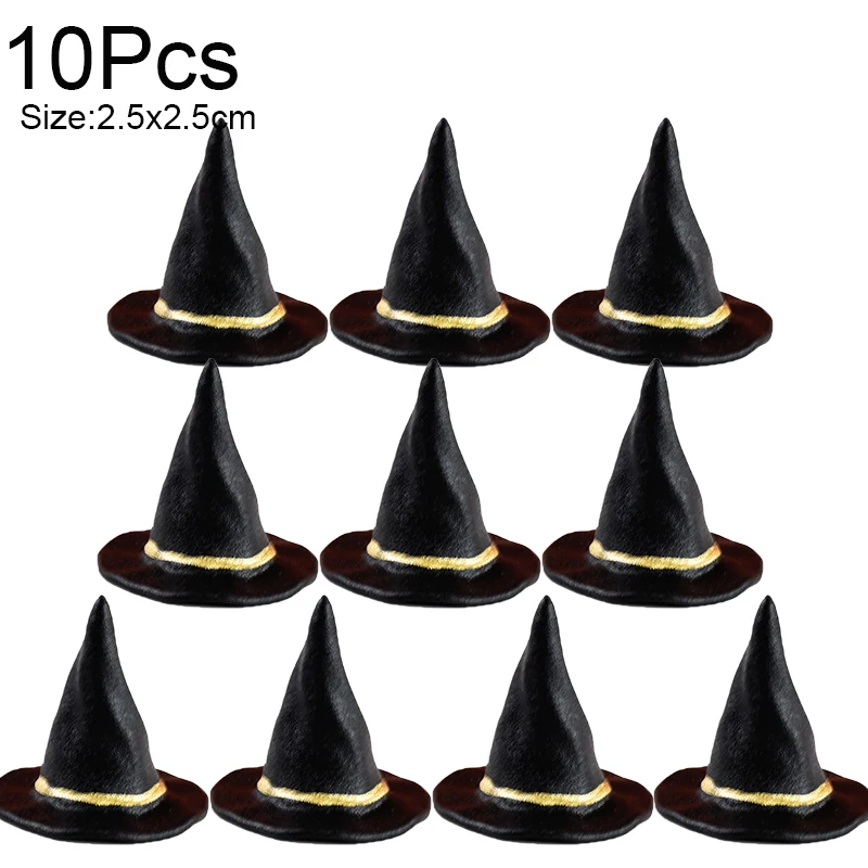 Lot De 12 Mini Accessoires Halloween - Chaudrons, Chapeaux Et Balais De Sorcière Noirs, Décoration DIY