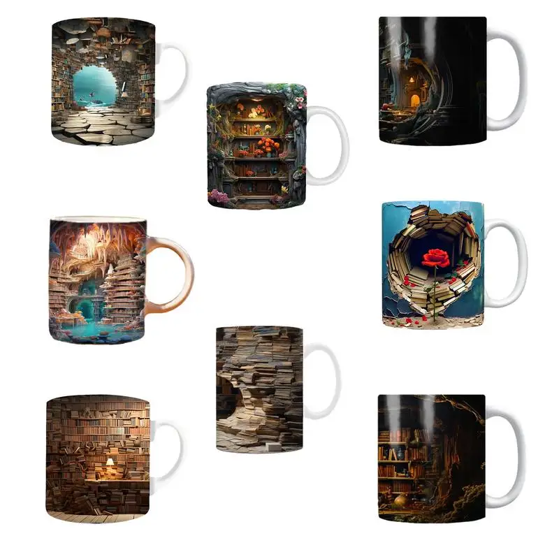 

Ceramic Tea Cups Book Shelves Printed Coffee Mugs Unique Mug For Book Lovers Library Shelf printed Cups Book Club tea mugs