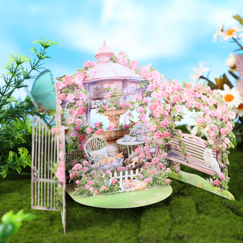 Floral 3D Pop Up Greeting Card with Envelope – Pink Rose Garden Design for Birthday, Mo... - SKU PGCE1011 - UGI Packaging