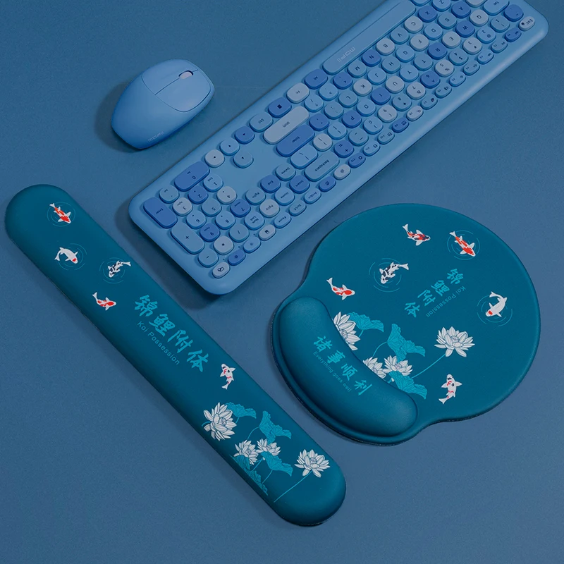 Chinese Style Mouse Pad Keyboard Wrist Rest Cushion Set Hand Support Non-Slip PC Laptop Office Computer Gaming Drama Mousepad