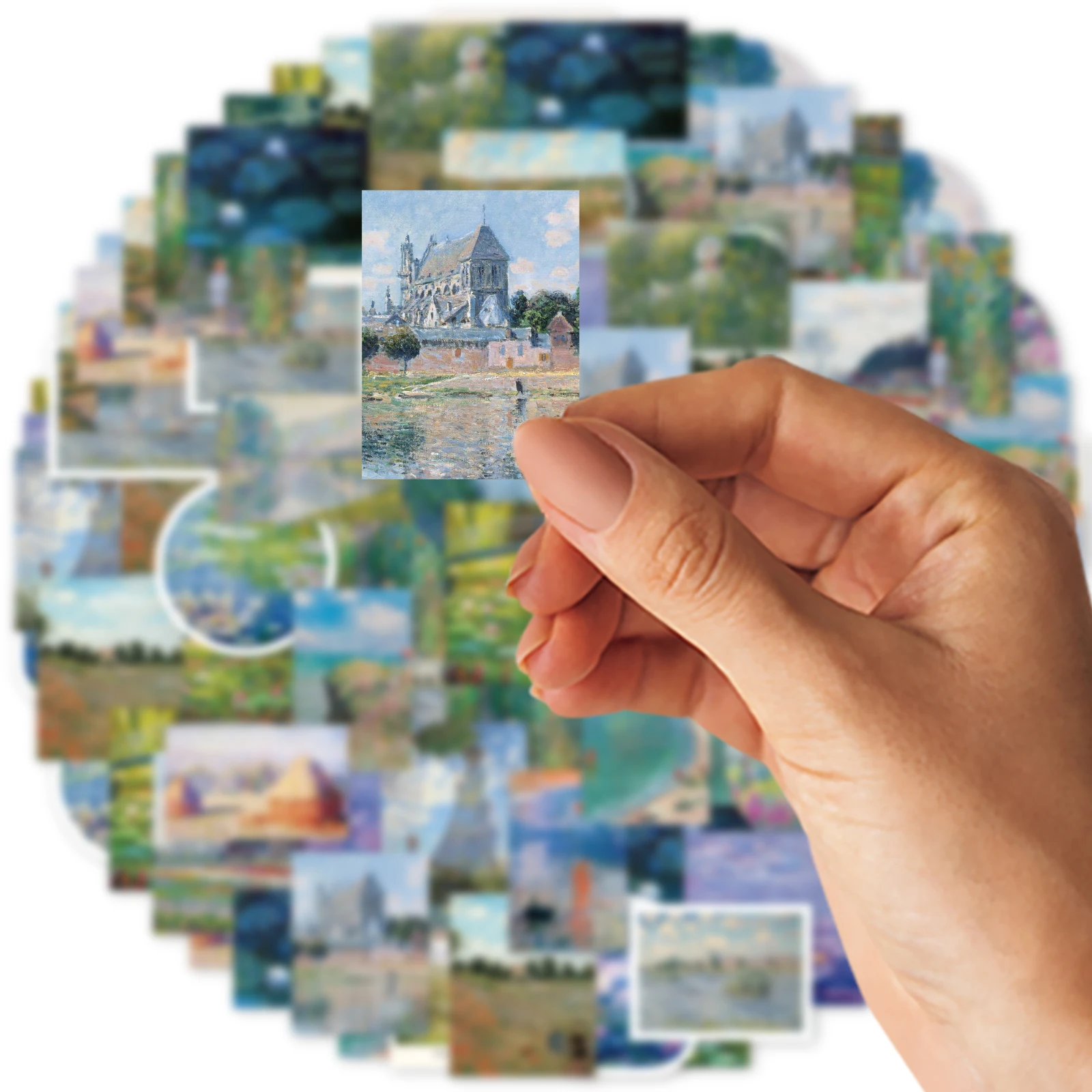 46pcs Monet Garden Oil Painting Pattern Stickers for Notebooks, Water Bottles, Suitcases and Mobile Phones, Envelopes, Pen Cases