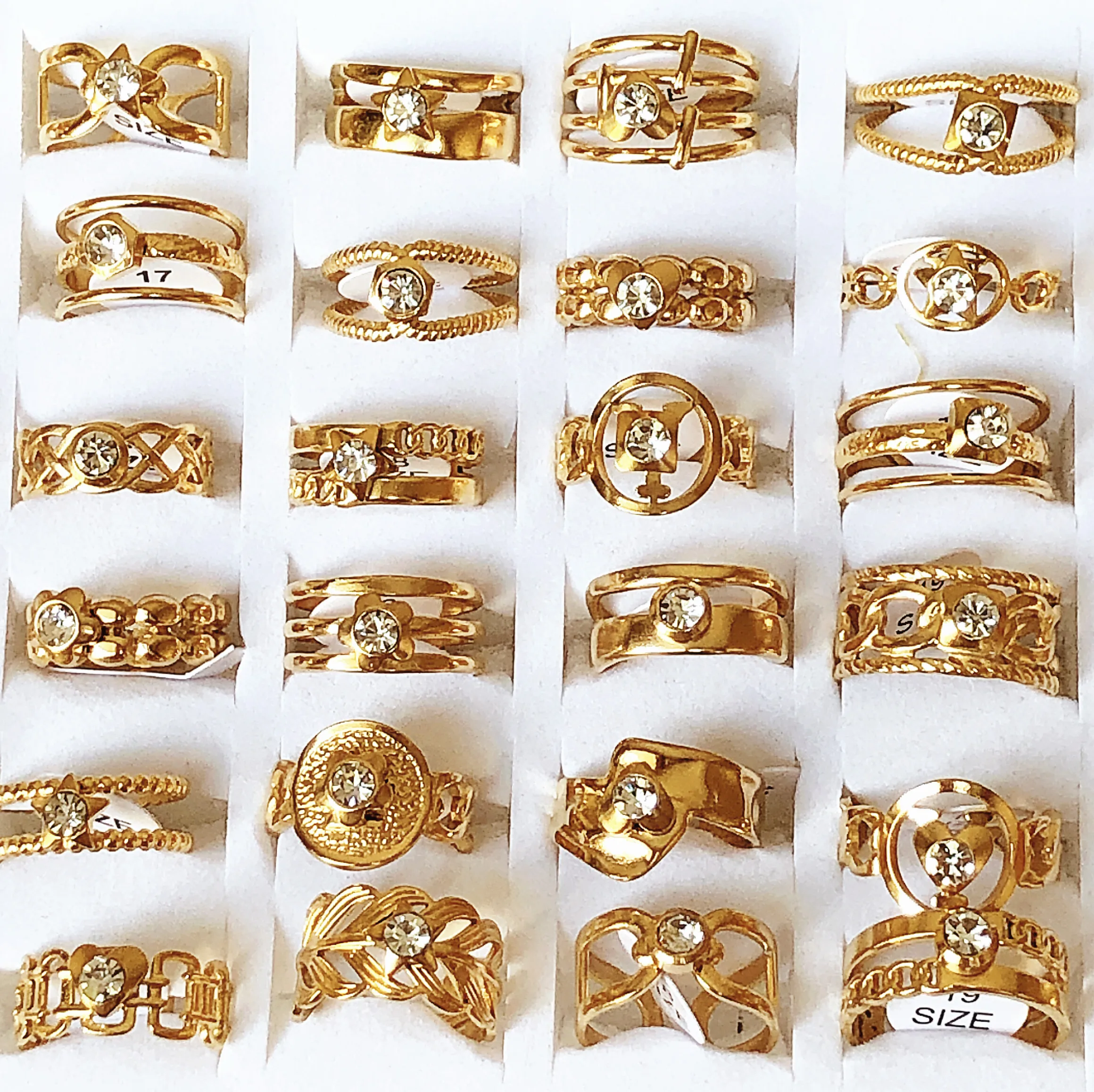 30pcs/lot Stainless steel opening fashion carved rhinestone ring men and  women golden wedding jewelry party gift accessories - AliExpress