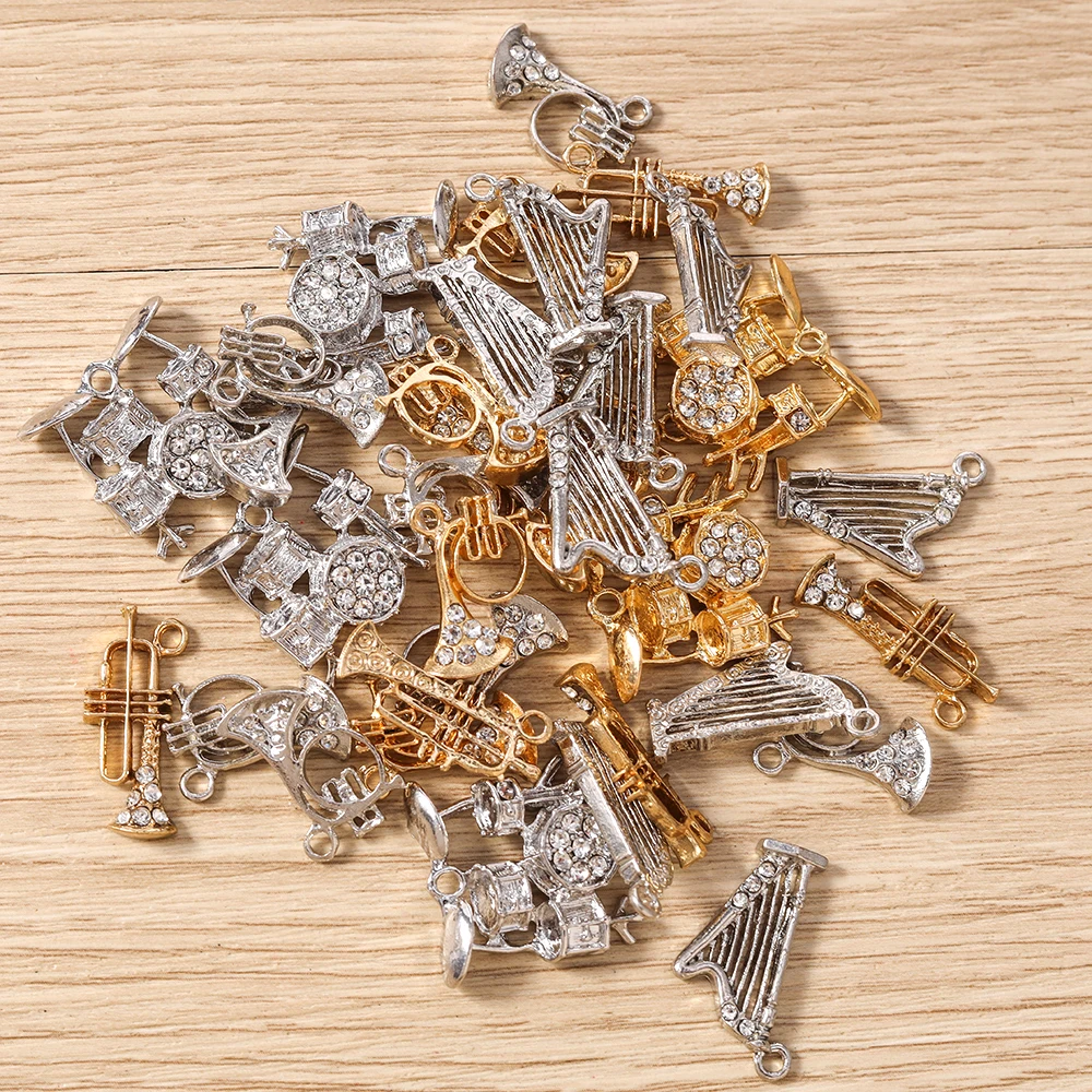 Tusember 10 Stück Kristall-Musikinstrument-Trommel-Set-Anhänger für Anhänger, niedliche Ohrringe, Armbänder, Halsketten, handgefertigtes Kunsthandwerk – Detail 2