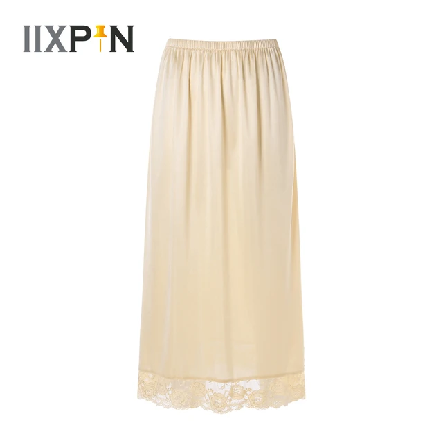 Women Basic Underskirt Ice Silk Female Half Length Skirt Anti-glare Lace  Slip Inner Skirt Women Girls Half Slip Dress Petticoat