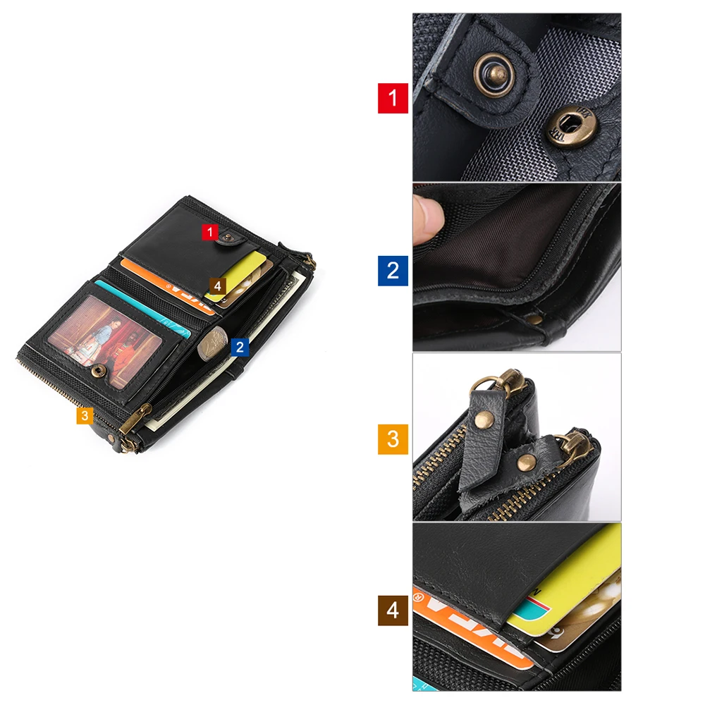 Men's casual leather wallet rfid multi-card Money clip retro cowhide short Card holder gentleman Coin Small purses