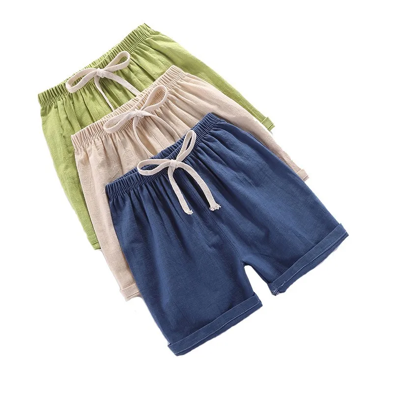 Children's shorts Thin pure cotton and linen baby boy girl outer pants five-point pants beach shorts