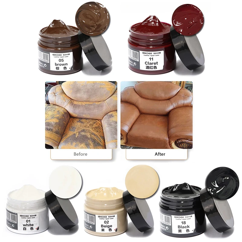 1PC Car Leather Leather Paint Cleaner for Auto Seat Sofa Repair Coats Holes Scratch Cracks No Heat Liquid 50ml