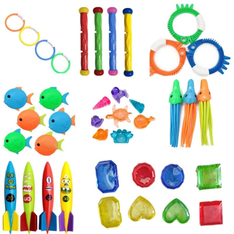 

40Pcs Swimming Pool Toys For Kids Diving Rings Sticks Shark Underwater Sinking Glow Gem Treasures Games Dive Toys-Drop Ship