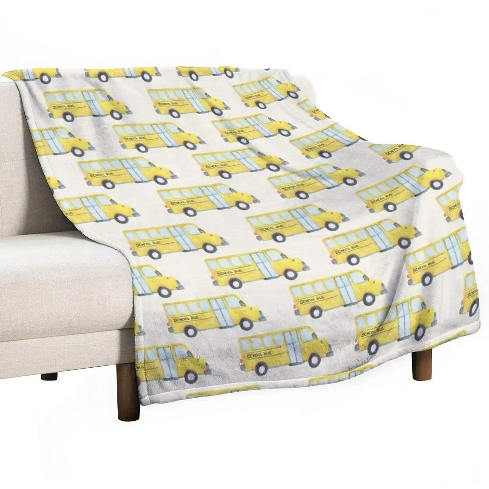 

School Bus Watercolor Pattern Throw Blanket Multi-Purpose Fashion Sofas Blankets