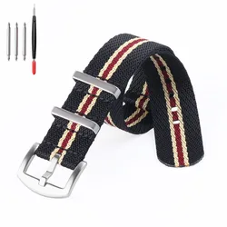 Premium Nylon Watch Band - Durable Military Strap - 20mm (Black Beige Red)