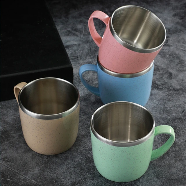 Double Layer Anti-scalding Stainless Steel Cups Plastic Handle Coffee Milk  Mug Tea Drinks Water Cup for Home Office Tumbler