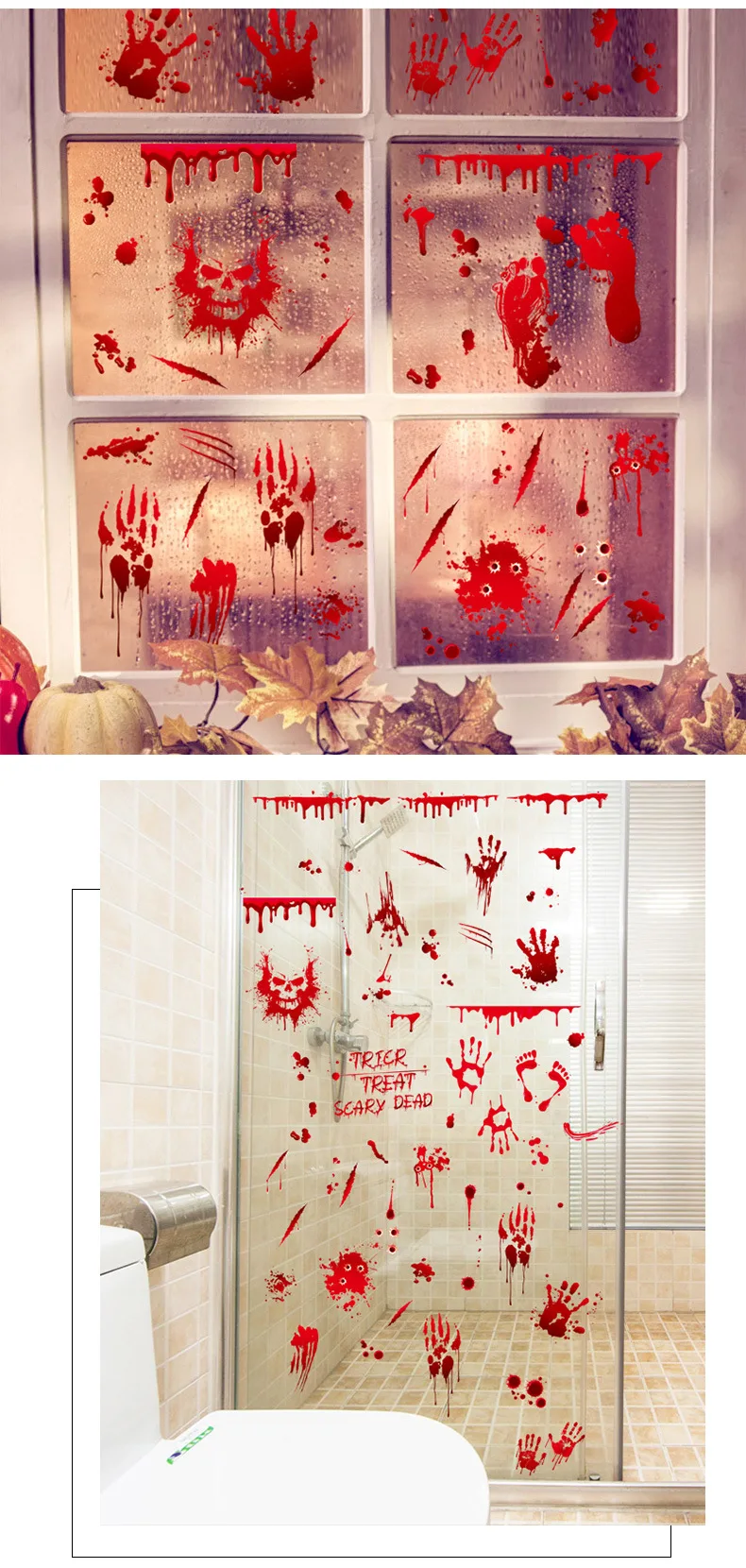 Halloween Bloody Hand and Footprint Static Stickers Holiday Party Window Glass Scene Decoration Stickers