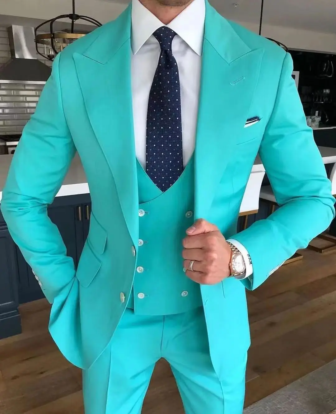 

Green Two Button Wedding Men's Suit Mint Slim Fit Custom Large Size Elegant Dress Tuxedo Costume 3 Pieces (Jacket+Pants+Vest)