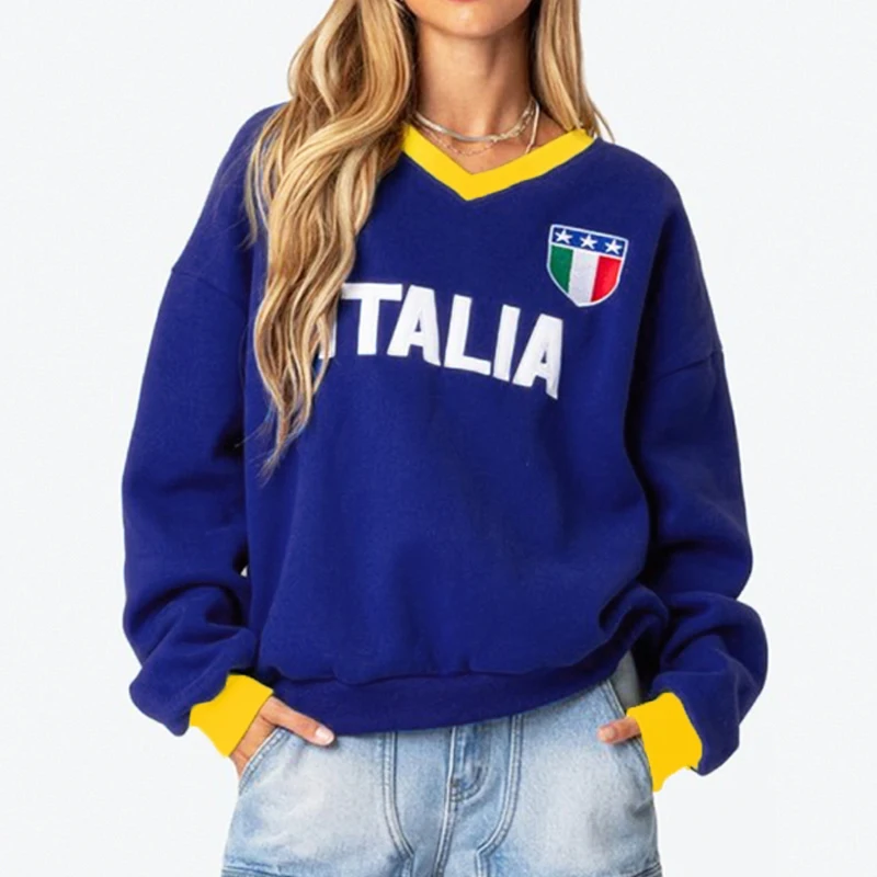 

Pullover Grunge Hip Hop ITALIA Graphic Sport Coat Long Sleeve Streetwear Women's Oversized Hoodies Harajuku Y2k Tops Sweatshirt