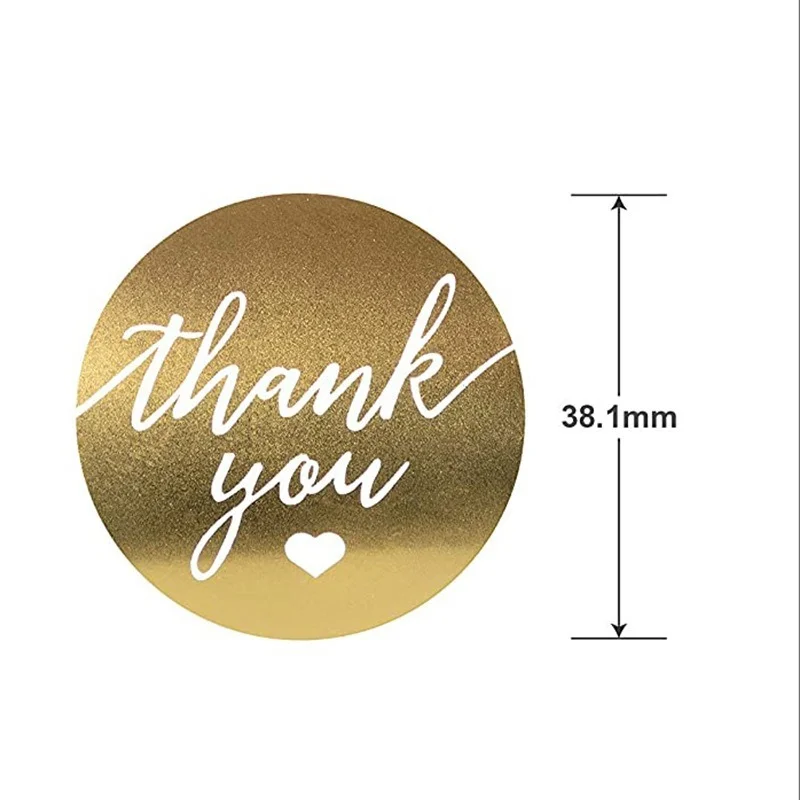 1.5 inch Gold Round thank you stickers Labels Waterproof Stationery Sticker  korean Gold Foil Paper Sealing Label Sticker