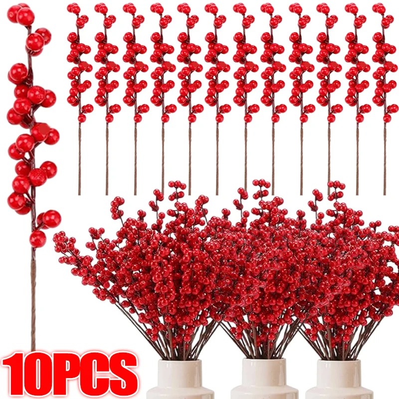 

1-10PCS Christmas Simulation Red Berries 30 heads Artificial Flower Fruit Cherry Plants Xmas Tree Ornaments DIY Decoration Gifts