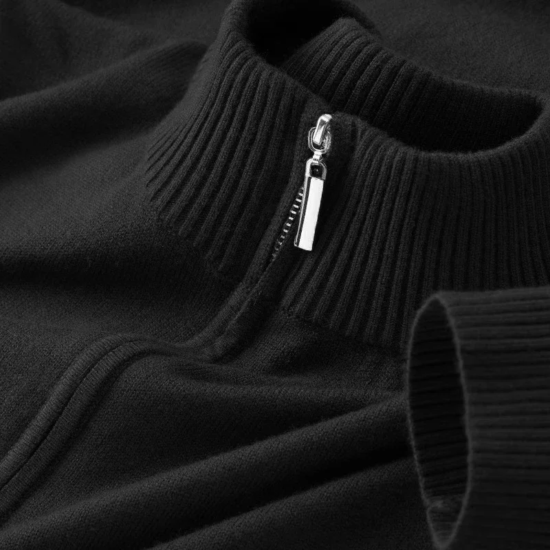 Men Turtlenecks Cardigan Half Zip Pullover Sweaters Knit Solid Color Long Sleeved Polo Sweater Male Casual Daily Warm Coats