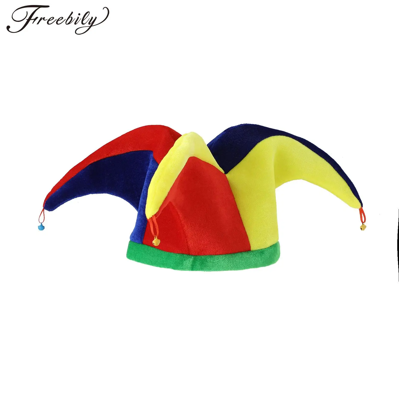 Adulto Halloween Clown Costume Cosplay Prop Rainbow Bells Jester Hat Per Carnevale Masquerade Circus Mardi Gras Party Performance