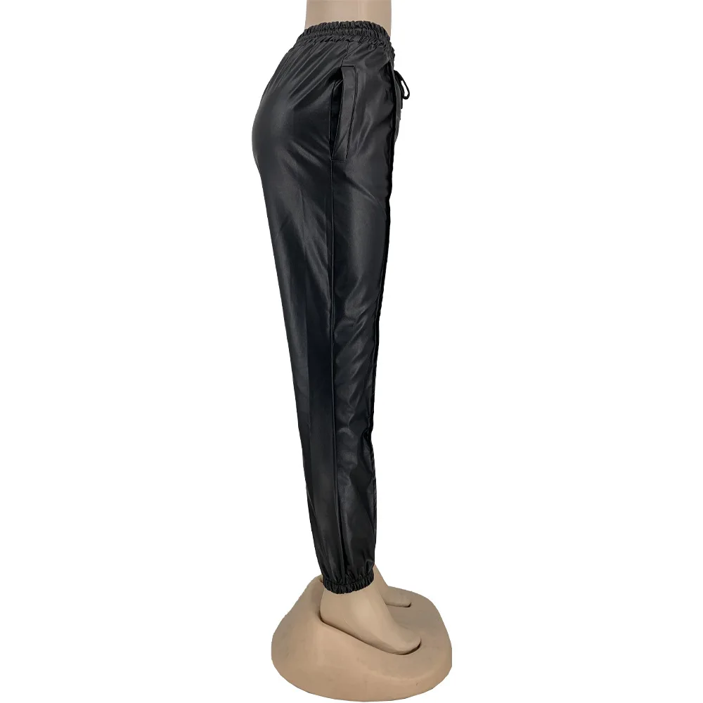 Women'S Fashion Solid Color Sexy Comfortable Pu Leather Casual Pants Small Foot Pants Women'S Leather Pants