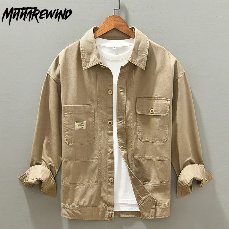 

Japanese Vintage Jacket Men Spring Autumn Casual Workwear Loose Button Single Layer Khaki Coat Youth Fashion New in Outerwears