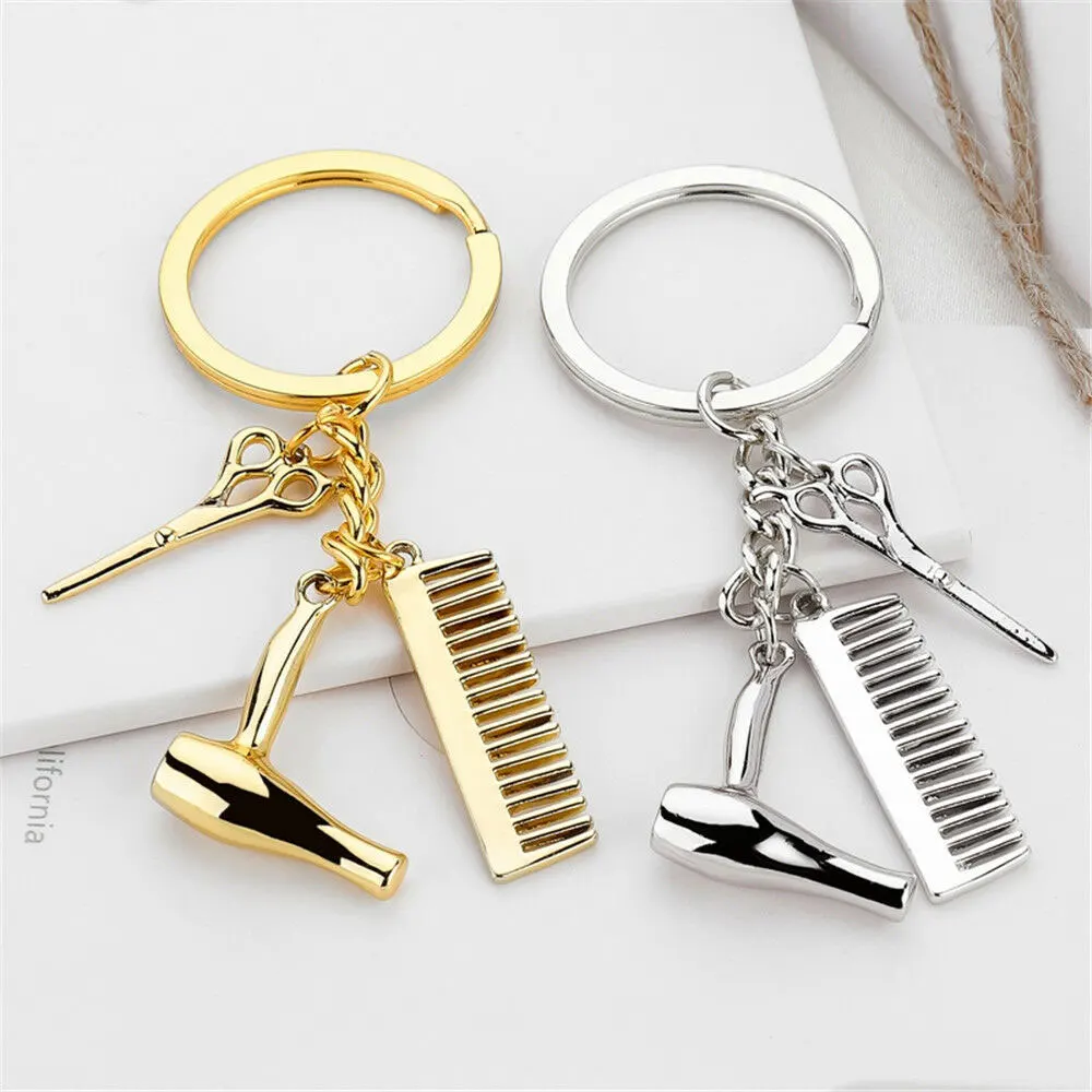 

1Pcs Hairstylist Keychain Hair Salon Key Ring Hair Dryer Scissors Comb Key Chain Hairdresser Gifts for Women and Men DIY Jewelry