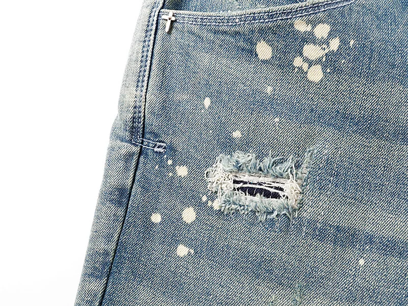 بنطلون جينز رجالي ضيق من ماركة RTA بتصميم ممزق ومزين بالرسم والجرافيتي، بنطلون طويل للشارع