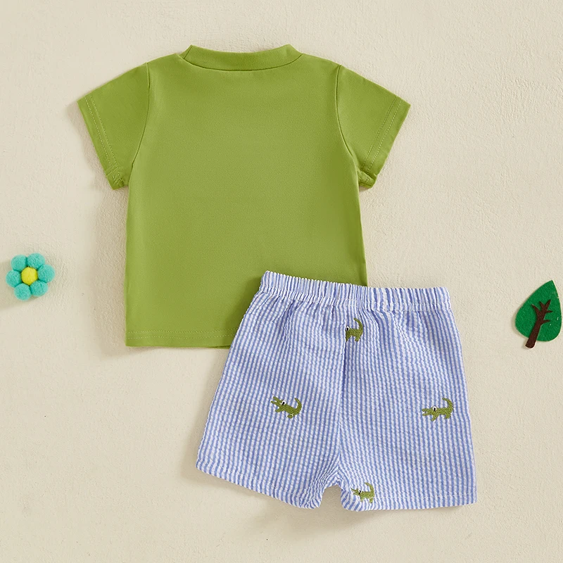 Baby Boy Summer Alligator Embroidery Outfit Set