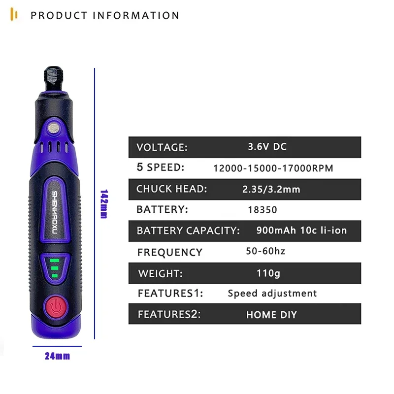 Cordless Rotary Tool Grinder Electric Drill 3Speed Adjustable Engraving Pen Cutting Polishing Drilling With HOME DIY Accessories 3