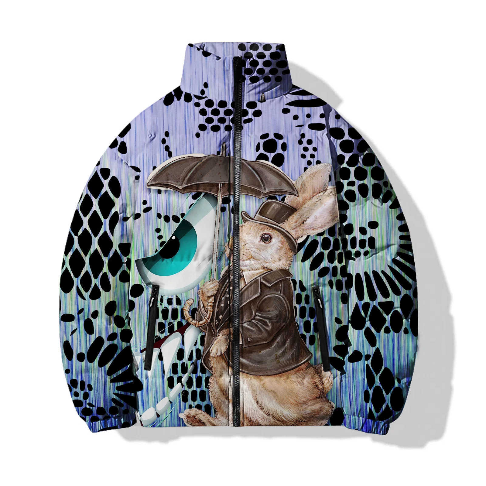 thumbnail image 1 of Chaquetas de algodón con estampado de conejo personalizado y lindo para hombre, ropa moderna y cómoda para hombre, parkas deportivas de ocio para hombre, 1 of 5