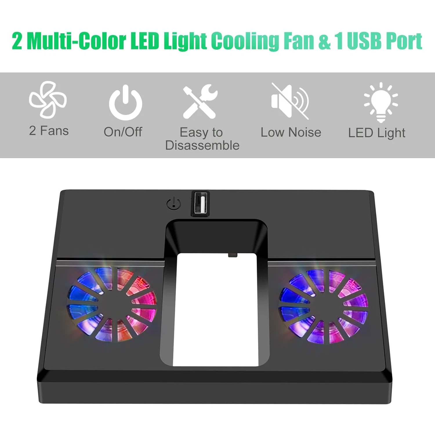 Enhanced Cooling Fan with Dual Controller Charger Dock and Vertical Stand for Gaming Consoles - Colorful Edition