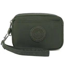 Elegant Women's Nylon Wallet with Lanyard - Double Layer, Waterproof Clutch (Dark Green)