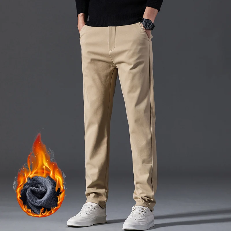 Winter Neue Fleece Freizeithose Herren Business Klassische Plüsch-Hose Warm Dick Männliche Elastische Gerade Formelle Hose – Detail 12