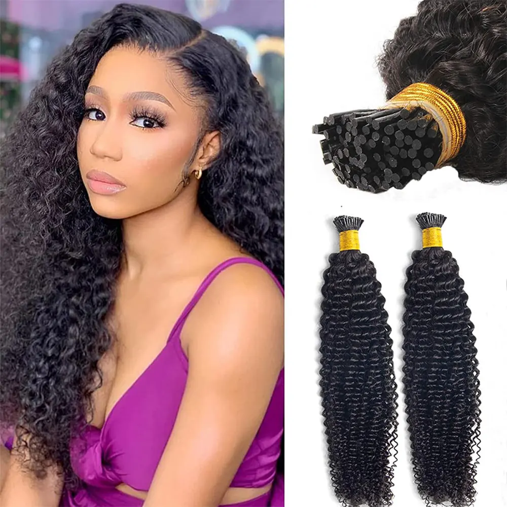 

Kinky Curly I Tip Human Hair Extensions Natural Black I Tip Hair Extensions for Women Afro Curly Fusion Hair Extension 12-30inch