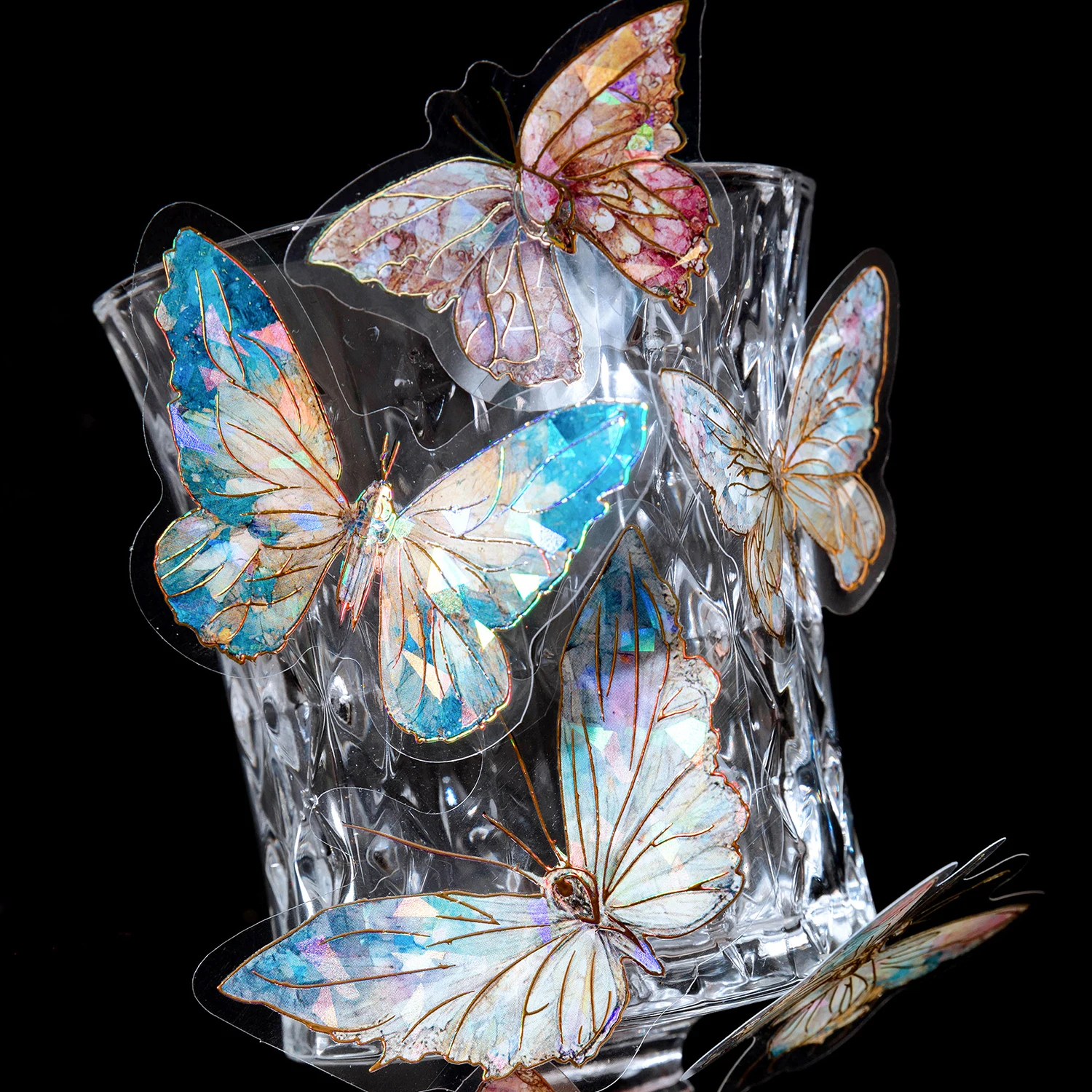 20 Pcs PET Butterfly Stickers Transparent Decorative Decals For Scrapbooking Stick Labels junk journal supplies