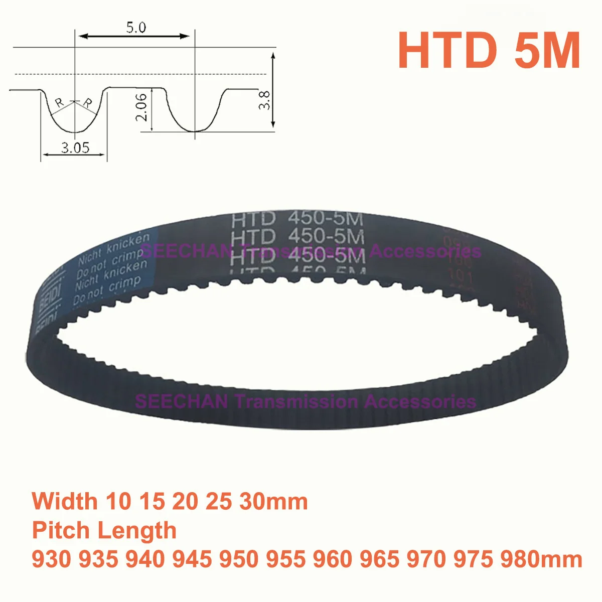 

HTD 5M Rubber Timing Belt Width 10 15 20 25 30mm Synchronous Belt Pitch Length 930 935 940 945 950 955 960 965 970 975 980mm