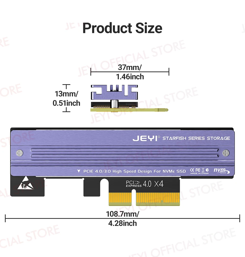 para PCIe 4.0, 3.0, Adaptador com Dissipador