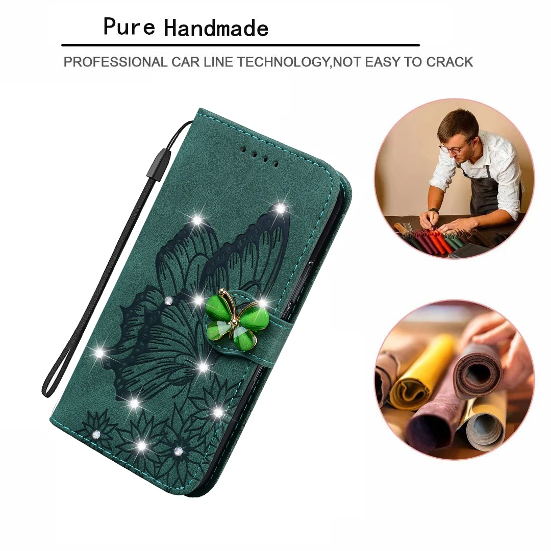Sparkling Butterfly 3D Leather Flip Wallet Case