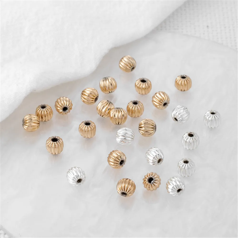 

100PCS 3/4/5/6MM 14K Gold Plated striped lantern beads handmade beaded bracelet loose beads material jewelry making accessories