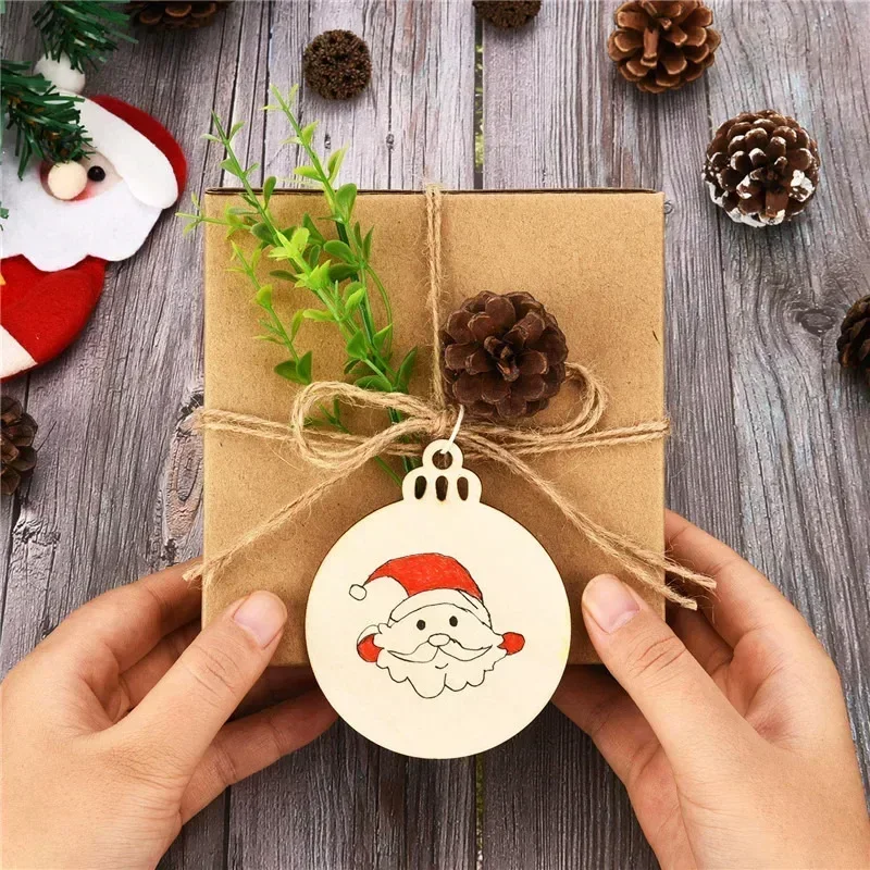 10pcs Unfinished Wooden Christmas Ornaments Blank Xmas Tree Hanging Wood Slices for Kids DIY Art Crafts, Christmas DIY Wood