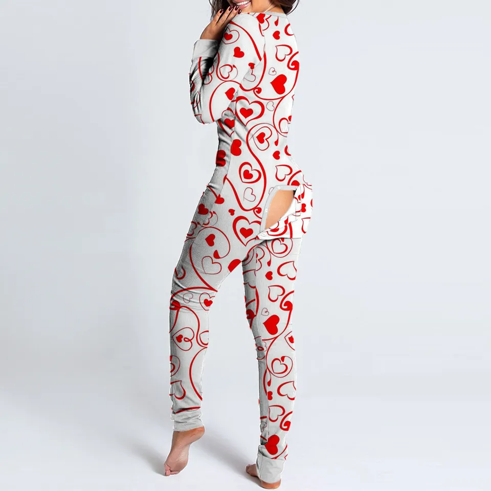 Love Heart Women's Long Sleeve Pajama Jumpsuit