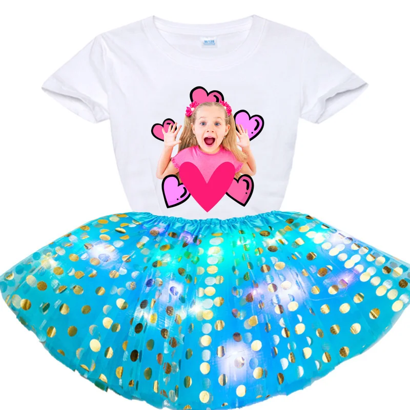 

2023 Girls Birthday Dress Sets Tutu Suit Party Casual Dress Summer Girls Short Sleeve T-shirt+tutu Skirt+Hairpin Suit 2-9 Years